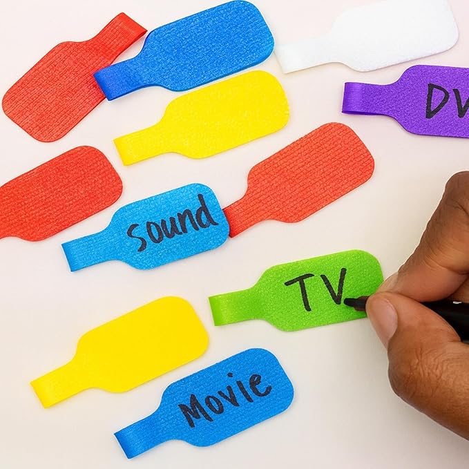 40 Pcs Cable Labels, Write On Cord Labels Tags for Electronics,Cable and Wire Tags,Reusable Large Size Plastic Velcro Label for Charging Cords Management and Identification (8 Colors)