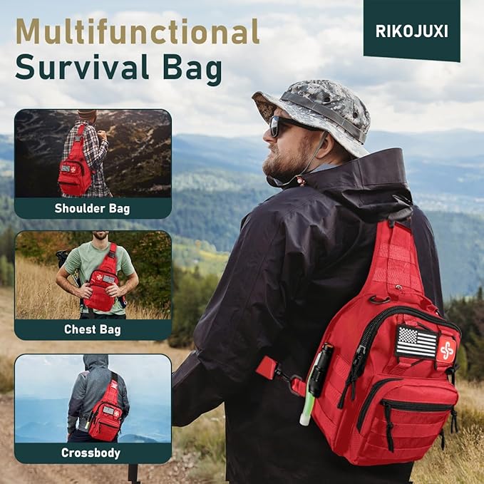 Survival Kit, 262Pcs Survival Gear and Supplies with First Aid Kit Pouch and Crossbody Bag, Emergency Kit with Tent, Camping Axe Hammer, Survival Shovel w/Pick, Bug Out Bag Gifts for Men Women
