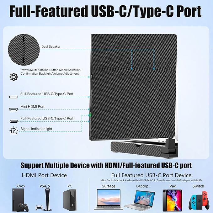 KEFEYA 14'' Triple Laptop Monitor Extender with Metal Base, 360° Rotation 1080P Portable Laptop Screen Extender for 12-17.3'' Laptops-Compatibility for Windows, Surface, MacBook, Switch, Plug & Play