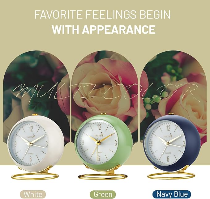 FLOITTUY Silent Table Analog Alarm Clock No Ticking, Lighted on Demand and Battery Operated, Beep Sounds, Small Desk Clock(Green)