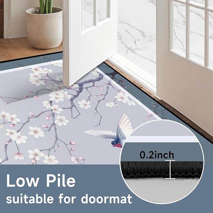 Cherry Blossom Area Rug 3D Swallow Sakura Floral Rugs for Entryway Bedroom Living Room Kitchen Home Decor Soft Non Slip Indoor Carpet Washable Low Pile Floor Mat,3'x5'