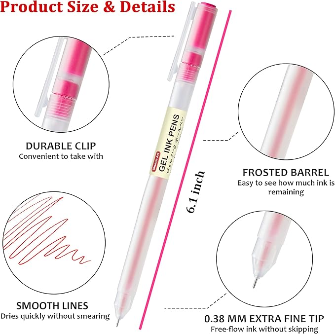 Shuttle Art Gel Ink Ball Point Pens, 15 Colors Japanese Style Pens, 0.38mm Extra-Fine Ballpoint Pens for Home, School and Office
