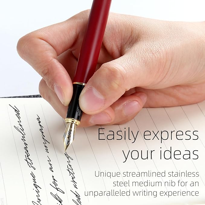 Zalantan Fountain pen,Luxury pen,Nice pen gift pure copper heavy feel Office Executive Pen Smooth Writing Pens for Men Funcy Pens with Gift Case 10 black cartridges medium nib (Blue)