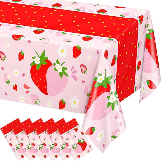 WNINK 6 Pack Strawberry Tablecloths Strawberry Berry Sweet One Table Covers for Birthday Party Decoration Berry Sweet Baby Shower Party Supplies 54" x 108"
