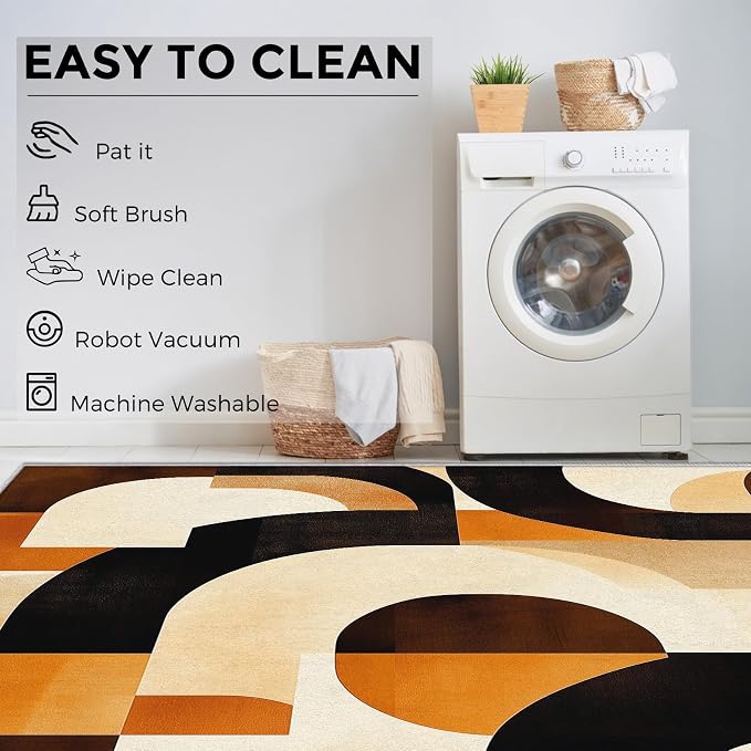Mid Century Modern Rugs for Bedroom Decor, 3x5 ft, Abstract Geo Area Rugs for Living Room, Soft Non Slip Washable MCM Geometric Carpet Home Decorations Dt-Ghf-28