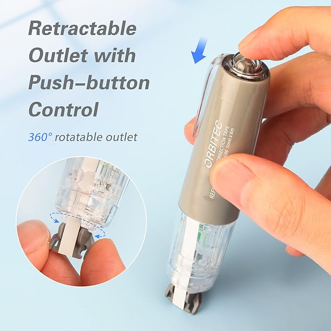 BITOSEE Refillable Retractable Quick Dry White Correction Tape,Mini Small Aesthetic Cute Correction Tape, with Easy to Use Kawaii Pen Shaped Applicator,for School Office Supplies