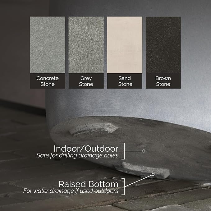 Lofto Tall Planter – Grey Stone Finish – Fiberglass Indoor/Outdoor and Weather-Resistant Large Planter (16.5" D x 36.4" H Exterior, 15.3" D x 36.2" H Interior)