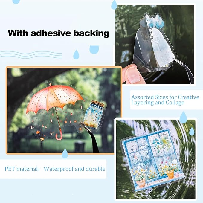 AuriicLeaf Rain Shelter Animals PET Stickers – 90PCS Whimsical Stickers with Watercolor Animal Designs for Scrapbook, Journal, DIY Crafts, Waterproof