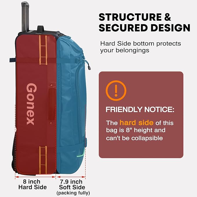 Gonex Rolling Duffle Bag with Wheels, 100L Water Repellent Large Wheeled Travel Duffel Luggage with Rollers 33 inch, Navy Blue