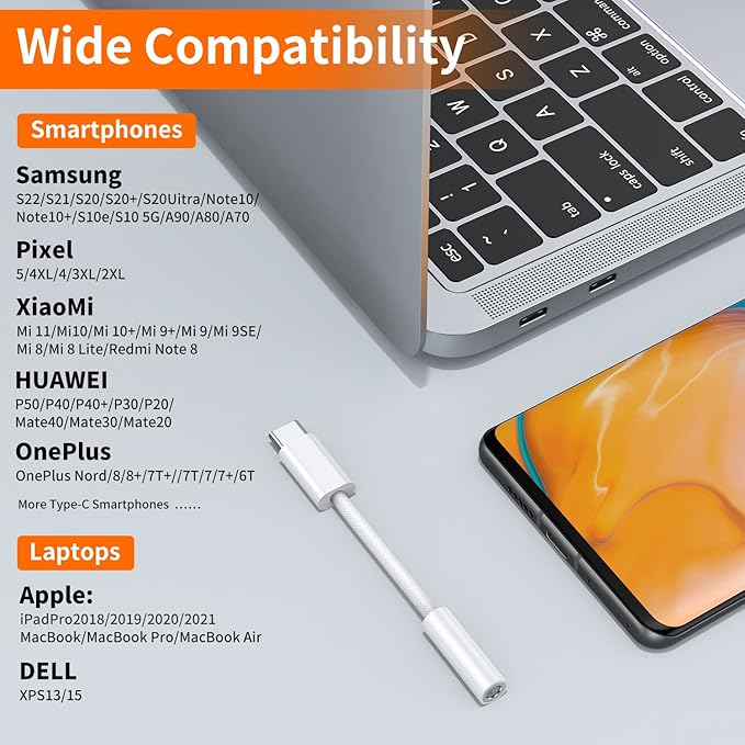 JXMOX USB Type C to 3.5mm Female Headphone Jack Adapter (2-Pack), USB C to Aux Audio Dongle Cable Cord for iPhone 17 Air 16 15 Pro Max, Samsung Galaxy S23 S24 S25 Ultra, iPad Pro, MacBook, Pixel 9 8