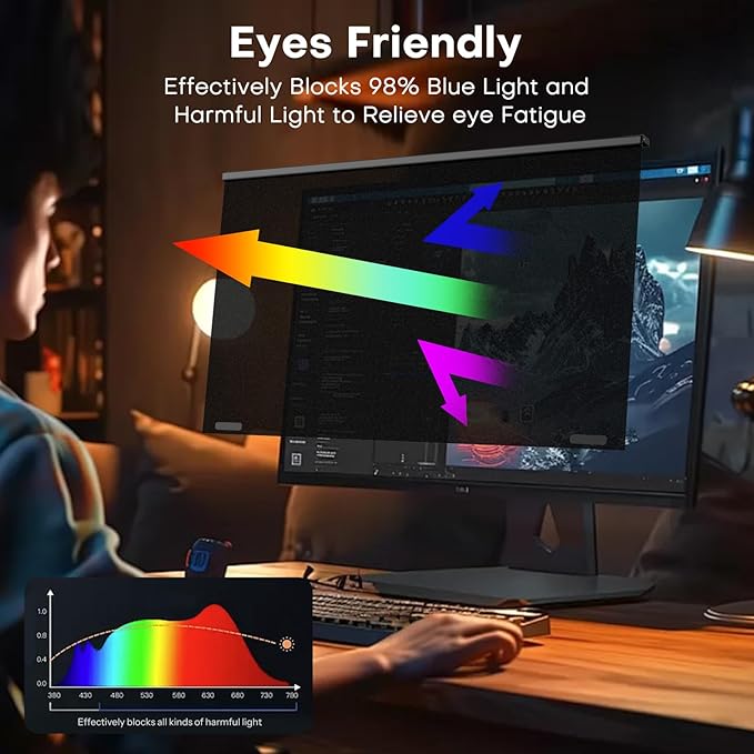 OMOTON Computer Privacy Screen for 27 Inch 16:9 Aspect Ratio Computer Monitor, Magnetic Privacy Eye Protection Anti Glare Blue Light Shield Filter, Hanging Removable Anti-Scratch Protector Film