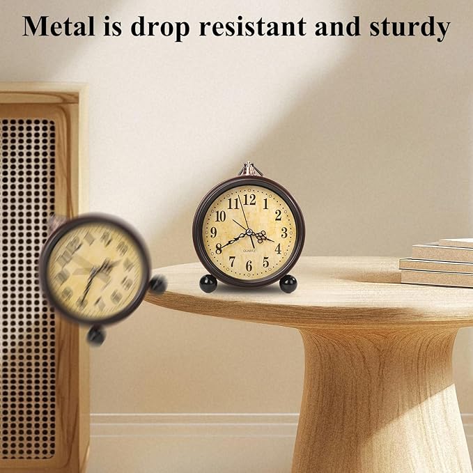 Blusaryme Loud Alarm for Deep Sleepers Desk Vintage Alarm Clock 5.25 inch Small Battery Operated Retro Clock Bedroom Live Room Decor Gift Clock