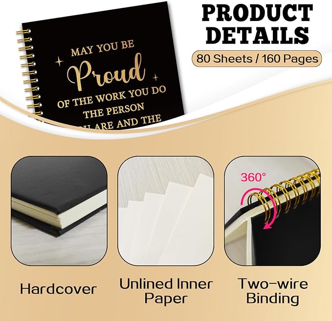 YAZMEEN Thank You Black Gold Spiral Notebook（160 Pages） May You Be Proud of The Work You Do Blank Hardcover Notebook Employee Appreciation Gift Inspirational Gift Retirement Leaving Gift for Coworker