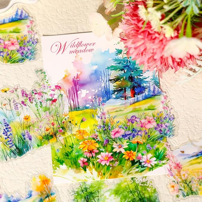 120PCS Large PET Nature Scenery Stickers for Journaling, 2.76 x 2.76 inches, 6 Assorted Landscape Scrapbook Stickers for Scrapbooking, Craft Art, Bujo, Junk Journal Supplies, Collage Decorative
