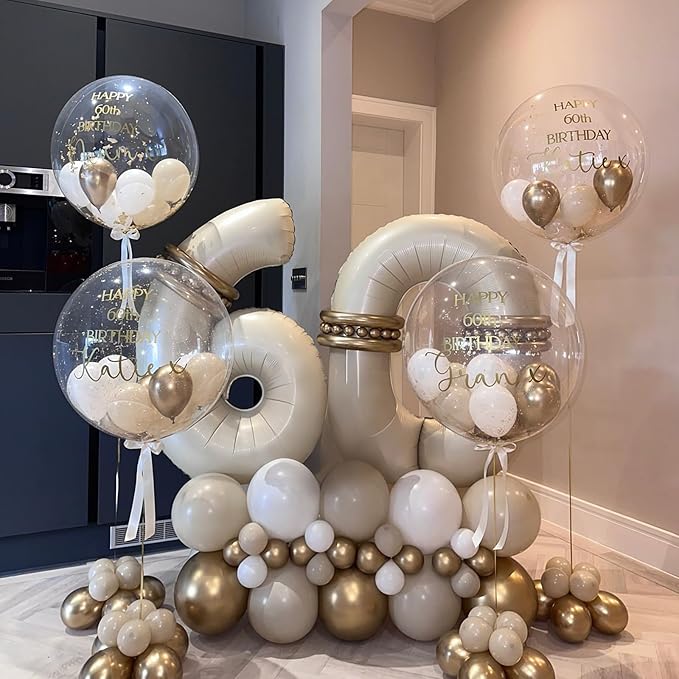 Cream Number Balloons 6, 40inch Large Beige Digital 6 Foil Helium Balloon for Girls Boys, Beige White Self Inflating Number Balloons 0-9 for Men Women Birthday Party Anniversary Decorations