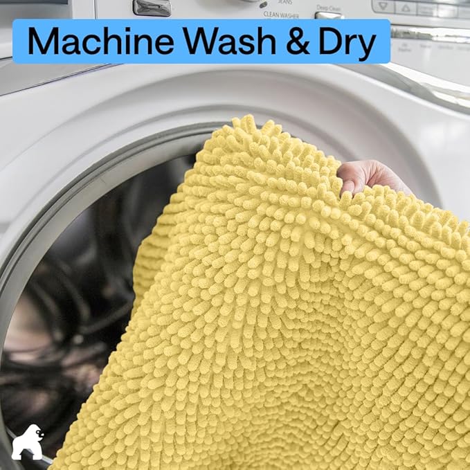 GORILLA GRIP Bath Rug Mat 60x24, Thick Soft Absorbent Chenille, Quick Dry Microfiber Mats, Rubber Backing Washable Shower Floor Rugs, Bathmat Runner, US Designed Bathroom Home Decor Accessories Yellow