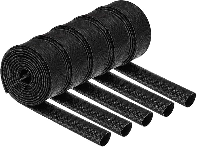 MECCANIXITY 5Pcs Wire Insulation Braid Fire Sleeve,6.6Ft-14mm ID Black, High Temp Silicone Coated Fiberglass Sleeving for Automotive Hose Lines Electrical Wiring
