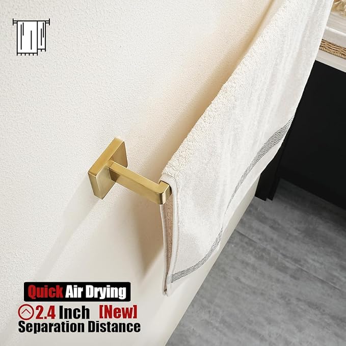 JQK Gold Towel Bar, Rounded Edges 20.41 Inch Towel Rack, 304 Stainless Steel Bathroom Wall Mount, Useable Length 18 Inch, TB250L18-BG