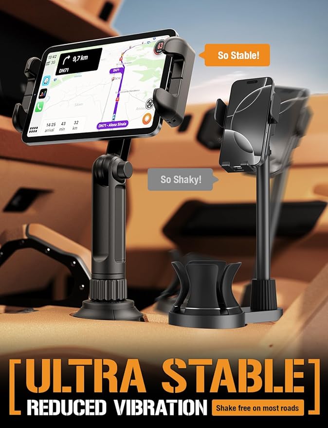 ToughTested Boom Cup Holder Tablet Mount – Heavy-Duty iPad & GPS Car Mount for Cup Holder – 360° Rotating Arm, Fits Tablets Up to 13", Anti-Vibration, Universal for Trucks, SUVs, Vans & Cars