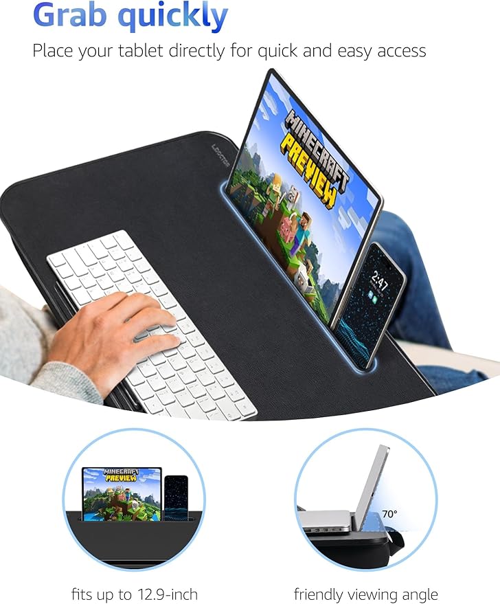 Lap Desk – L.DOCTOR Cushioned Lap Desks, Portable Laptop Desk for Bed, Couch & Floor, Washable Cushion, Built-in Phone & Tablet Slot, Fits 17.3" Laptop – Working, Writing, Gaming – Large, Black