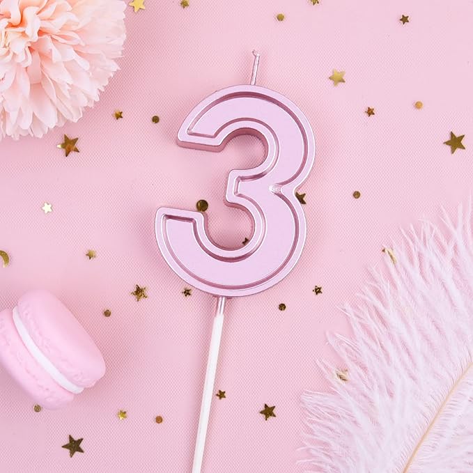 PHD CAKE 2.76 Inch Luxe Rose Gold 3 Number Birthday Candles, Rose Gold Number Candles, Cake Number Candles, Party Celebration