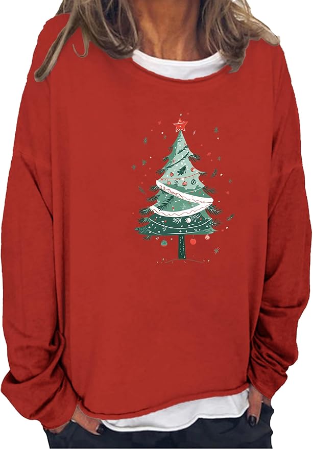 LOAIHA Merry Christmas Sweatshirt Crewneck Snowman Graphic Shirts Christmas Tree Sweater Long Sleeve Xmas Hoodie Pullover