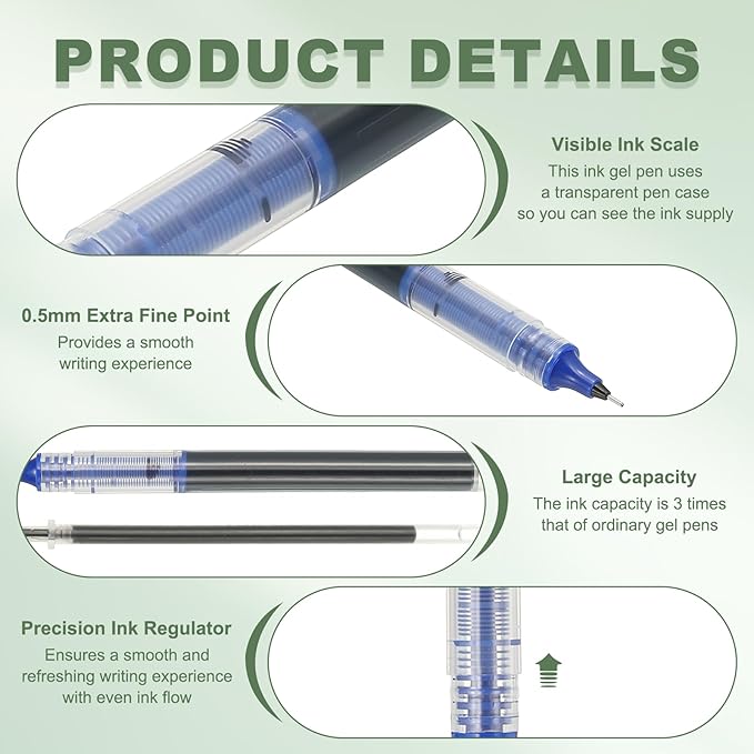 PATIKIL 6Pcs Colored Gel Ink Pens, 0.5mm Extra Fine Point Smooth Writing Japanese Quick Drying Liquid Ink Rollerball Pens for Office Stationery Classroom Teachers, Blue