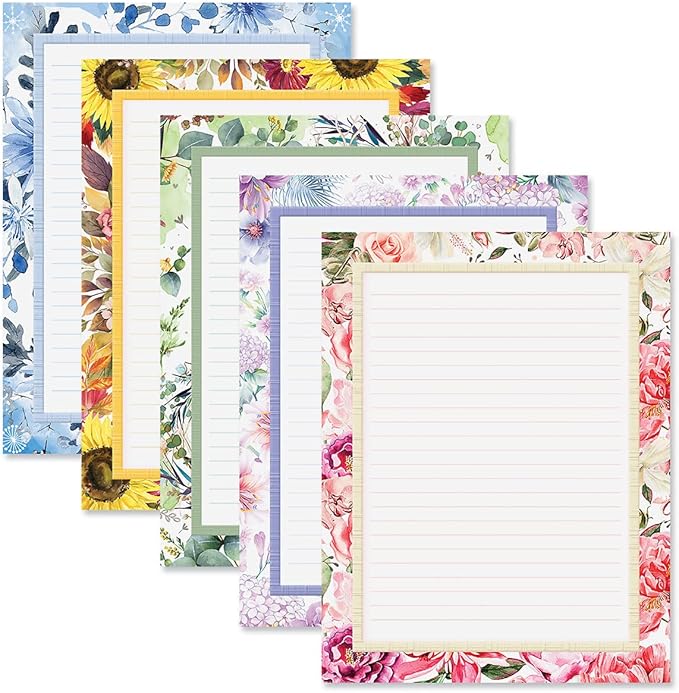 Current Floral Letter Paper - Spring Stationery Papers With Decorative Flower Assortment Border, Printable Holiday, Wedding & Bridal Shower, & Invitation Sheets, Set of 25, 8 1/2" x 11"
