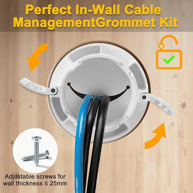 ZhiYo in-Wall Cable Management Kit for TV, Black TV Cord Hider Kit, Behind Wall Cable Management for Mounted TVs, Cord Concealer Kits with 2 Wire Pass Throughs and 1 Hole Saw Drill Attachmen
