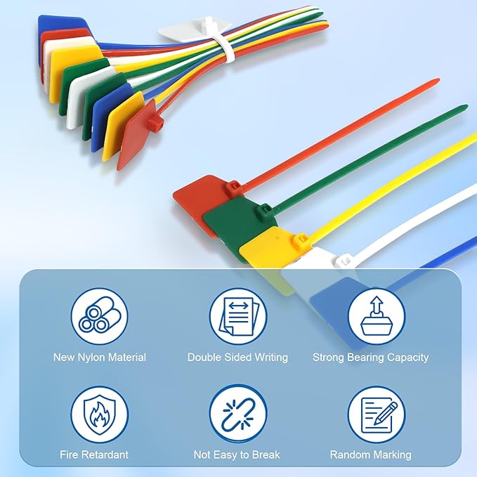 4 in Marker Nylon Cable Ties, Plastic Water Proof Tags, Self-Locking Written-on Cable Marker, Security Seals Label for Cabling, Wire Marking Label, Shipping Hanging Tags - Green/ 100pcs