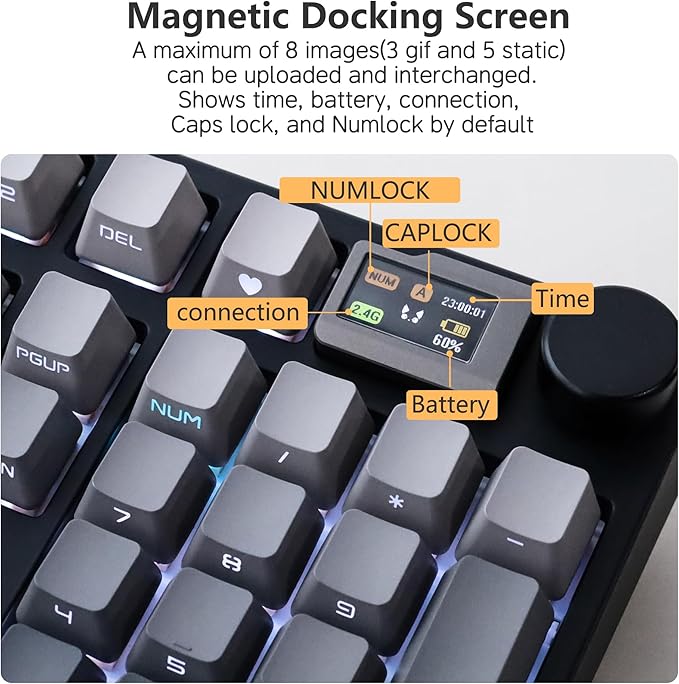 NJ98 Wireless Custom Mechanical Keyboard with Screen Knob 96% Hot Swappable RGB Keyboard Mac Windows (Black Samurai, Brass Plate-G Milky Yellow Pro)