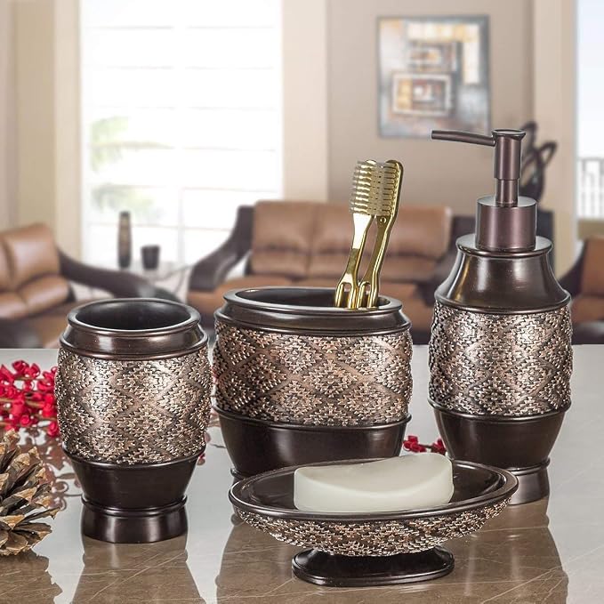 Creative Scents Dublin Brown Toothbrush Holders for Bathrooms Set of 2 - Bathroom Toothbrush Holder Set - Electric Tooth Brush and Toothpaste Organizer - Brown Bathroom Accessories Set Decor