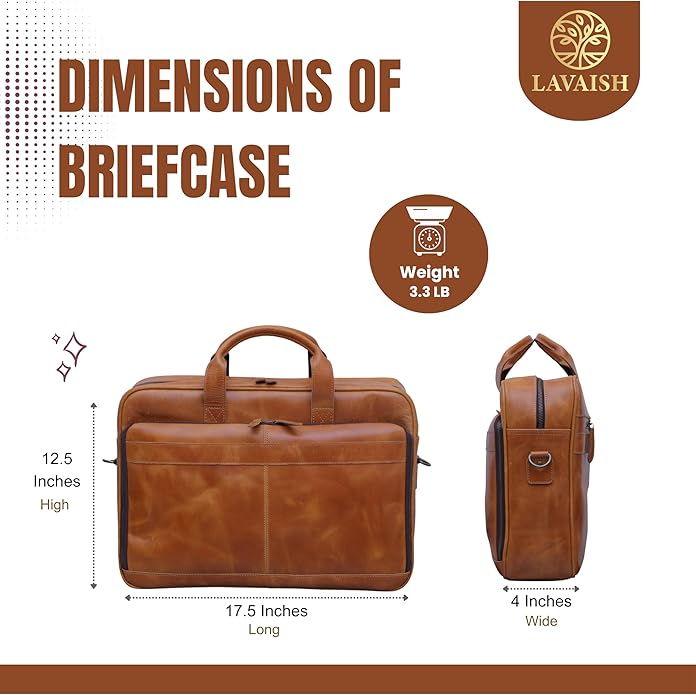 LAVAISH Handmade Full-Grain Leather Briefcase for Men & Women–17" Laptop Bag with Computer Compartment Office Satchel Bag