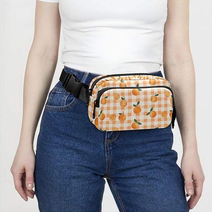 Orange Fruit Plaid Fanny Pack for Women Men Water Resistant Fashion Waist Packs with Adjustable Strap Belt Bag for Travel Workout Jogging Hiking 21219364