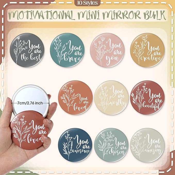 60 Pcs Employee Appreciation Gifts For Women Inspirational Canvas Makeup Bags Portable Compact Mirror Bulk Cosmetic Bags Thank You Gifts for Social Worker Coworkers (Botanical,Vintage)