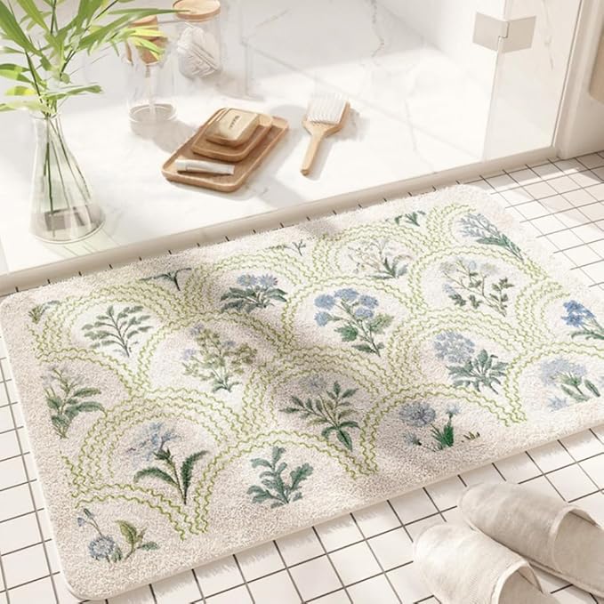 vctops Rectangle Bathroom Rugs, Spring Floral Print Absorbent Microfiber Bath Rugs, Non Slip Quick Dry Bath Mat Runner for Bathroom Floor, Tub and Shower, Home Decor Accessories (Rectangle C,24"x35")