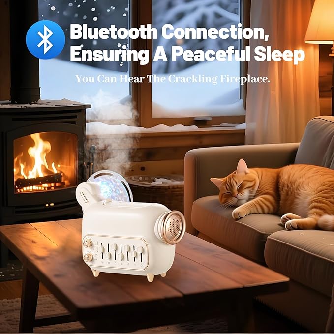 White Noise Machine with Humidifier,Essential Oil Diffuser Water Ripple Light Projector&Bluetooth Speaker - Portable Sleep Sound Therapy, 7 Natural Sounds Style DIY Mixer