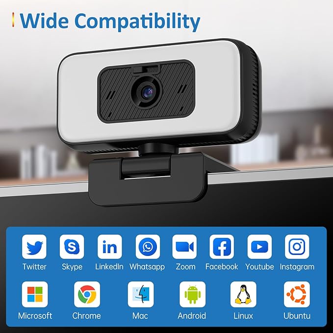 Danyesth 2K Webcam for Laptop, Computer Camera with Light for PC/Desktop/Mac [Light Your Face, Free Your Space] USB Webcam with Auto Anti-Disturb Backlight, Zoom & Flip, Privacy Cover, Microphone