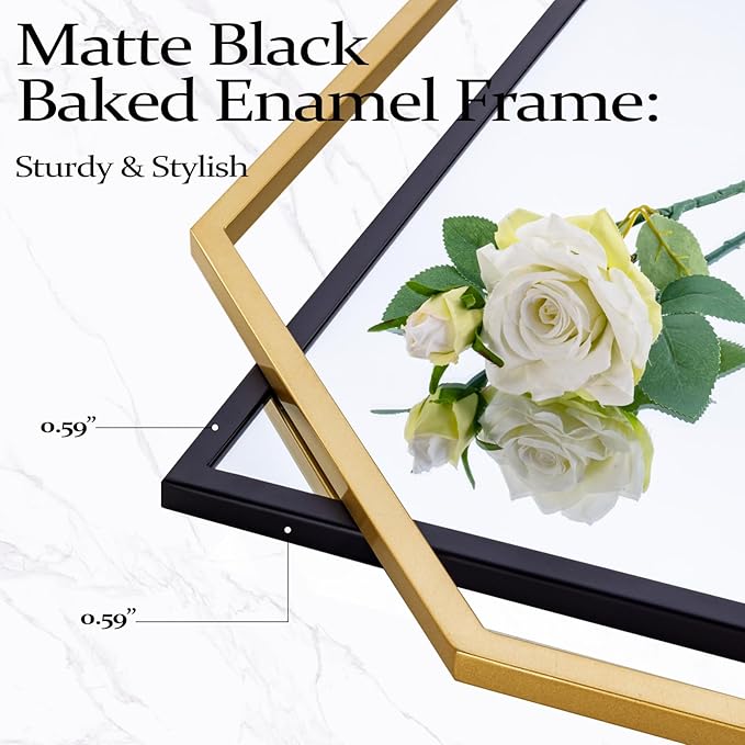 Modern Bathroom Mirror, 36" x 24" Black and Gold Decorative Wall Mirror with Modern Octagonal Metal Frame, for Living Room, Dining Room, Entryway