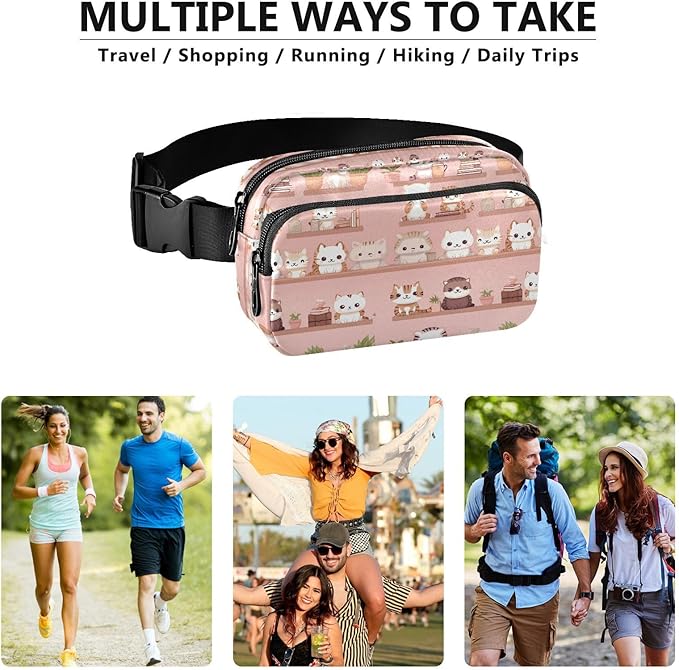 Cute Cats Fanny Pack for Women Men Water Resistant Fashion Waist Packs with Adjustable Strap Belt Bag for Travel Workout Jogging Hiking 21219747