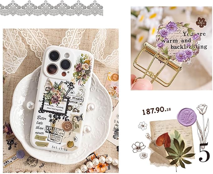 Ptyism 309 Pcs/24 Sheets Stickers for Scrapbooking,Scrapbook Flower Stickers for Scrapbooking Art Journal Bullet Journal Accessories