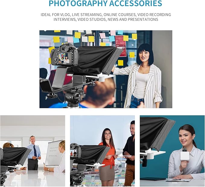 GVM Teleprompters for ipad Smartphone Tablet DSLR Camera Portable 10.5" Teleprompter Kit with Remote Control & App,Solid Aluminum Constructions,Colorless Spectroscope,Ultra HD Wide-Angle Lens