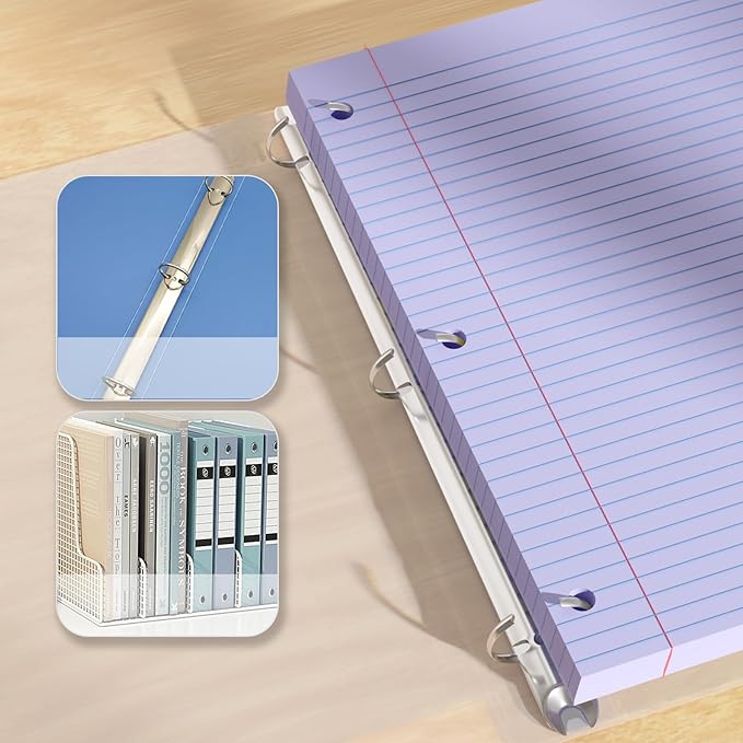 Purple Loose Leaf Paper 200 Sheets Colored Filler Paper 2 Pack 8 * 10.5 College Ruled Paper 3-Hole Punched Paper for 3-Ring Binders Notebook Lined 8" x 10.5"