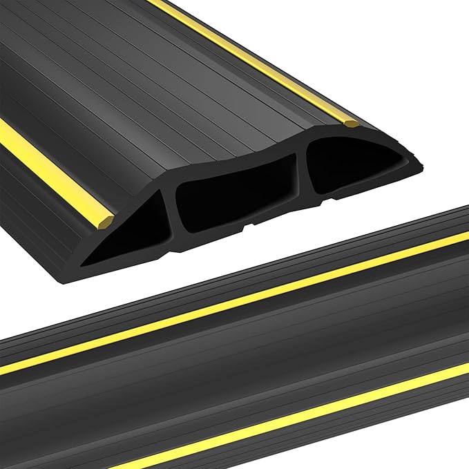 AGPTEK Heavy Duty Floor Cable Cover Cable Protector, 6.5 Ft Floor Cord Protector 3 Channels Floor Cord Cover (Mid Channel 0.93") Contains Cords, Cables and Wires, Good for Office, Home, or Outdoor