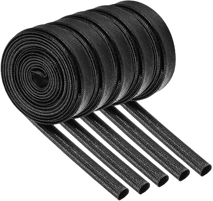 MECCANIXITY 5Pcs Wire Insulation Braid Fire Sleeve,9.8Ft-7mm ID Black, High Temp Silicone Coated Fiberglass Sleeving for Automotive Hose Lines Electrical Wiring