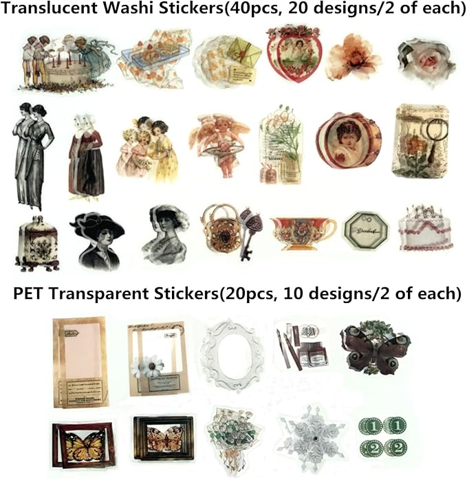 Esweny 100 PCS Vintage Ephemera Pack Journaling Scrapbooking Supplies Scrapbook Sticker Paper Kit for Junk Journal Planners Collage Craft Notebooks Decoupage Album (Retro)