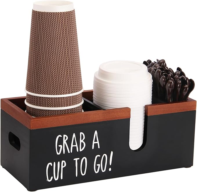 Intarsio 100% Wooden Coffee Cups Holder with U-Shape Cutout Design for Countertop-Coffee Bar Organizer for Cups, Lids, Pods, Stirrers, and Accessories, Great Gift for Home or Office