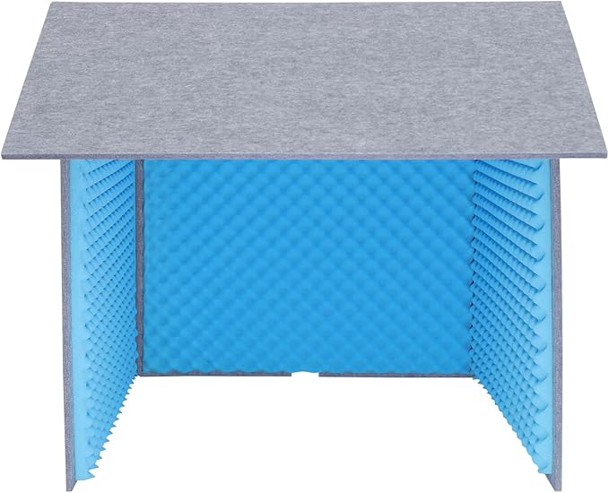 Desktop Soundproof Cover 31" H X 31" W X 31" L Recording Booth Portable Vocal Recording Booth with Double Sound Insulation Vocal Sound Absorbing Shield for Recording Studios, Offices（Blue+Gray）