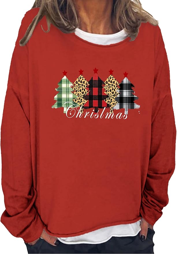 LOAIHA Merry Christmas Sweatshirt Crewneck Snowman Graphic Shirts Christmas Tree Sweater Long Sleeve Xmas Hoodie Pullover