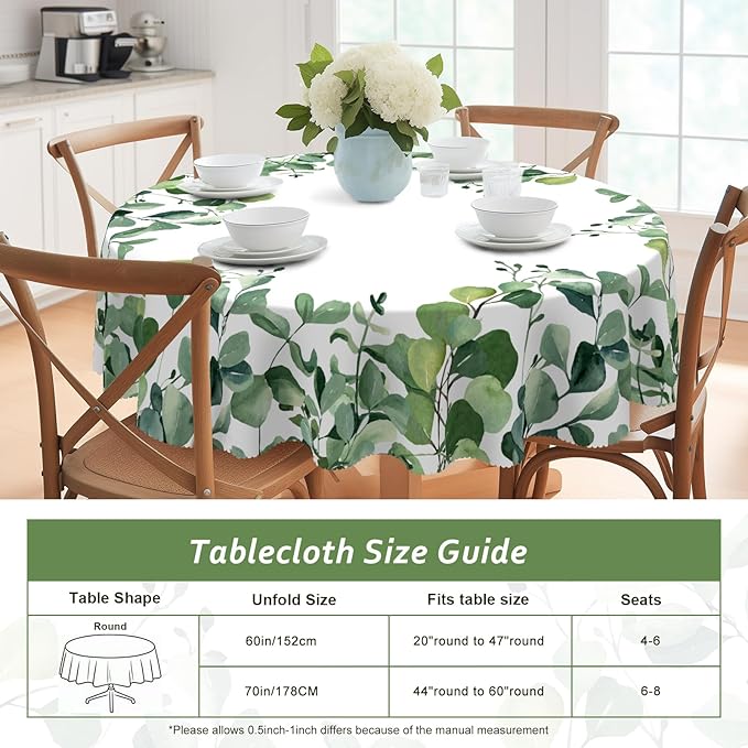 Eikione Round Tablecloth 70inch, Summer Floral Tablecloth Waterproof and Wrinkle-Free, Table Covers, Summer Decorations for Home Dining